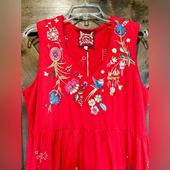 NWT Johnny Was Red Sleeveless Embroidered Dress Sz L - Picture 2 of 14